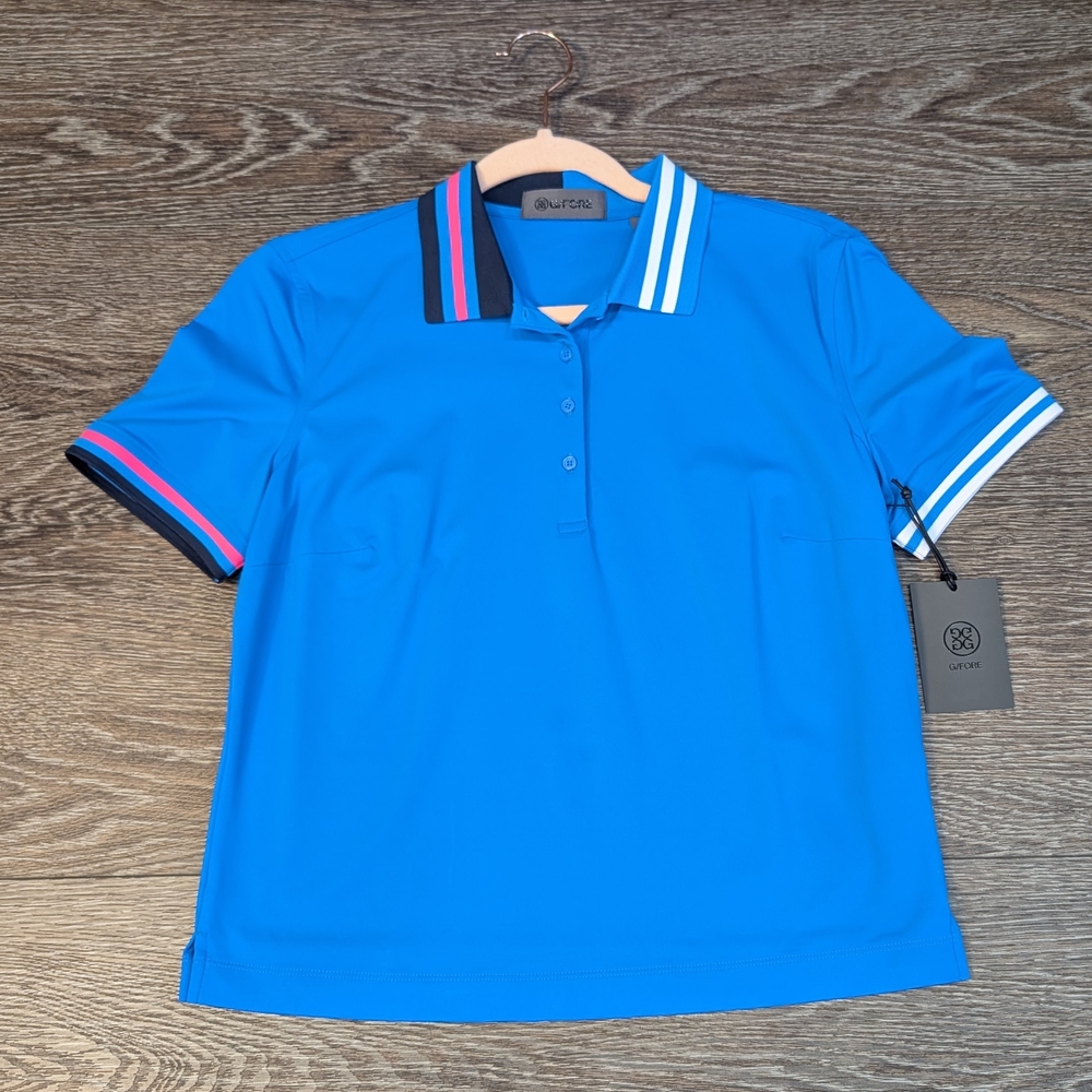 G/FORE Blue Polo Shirt with Striped Collar